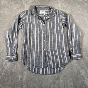 Relume Journal Standard Linen Shirt Womens Small Blue Striped Button Down Summer